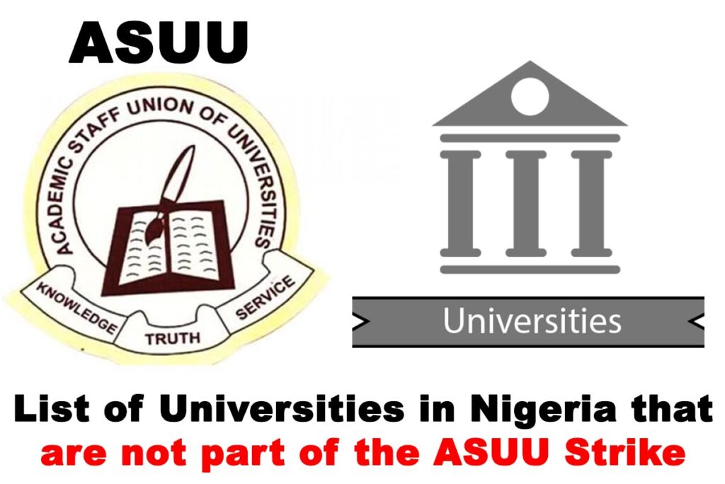 List of Universities in Nigeria that are not part of the 2022 Nationwide ASUU Strike