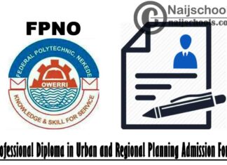 Federal Polytechnic Nekede (FPNO) Professional Diploma in Urban and Regional Planning Admission Form for 2019/2020 Academic Session | APPLY NOW