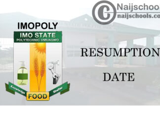 Imo State Polytechnic (IMOPOLY) Resumption Date for Continuation of 2019/2020 Academic Session | CHECK NOW