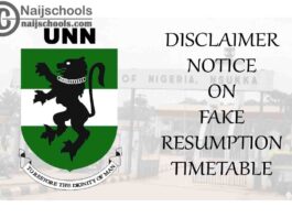 University of Nigeria Nsukka (UNN) Disclaimer Notice on Fake Resumption Timetable | CHECK NOW