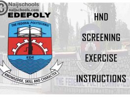 Federal Polytechnic Ede (EDEPOLY) HND Screening Exercise Instructions for 2020/2021 Academic Session | CHECK NOW