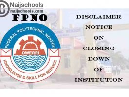 Federal Polytechnic Nekede Owerri (FPNO) Disclaimer Notice on Closing Down of Instituion | CHECK NOW