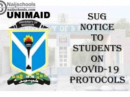 University of Maiduguri (UNIMAID) SUG Notice to Students on Compliance with COVID-19 Protocols | CHECK NOW