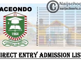 Adeyemi College of Education Ondo (ACEONDO) 2020/2021 Direct Entry 1st & 2nd Batch Admission List | CHECK NOW