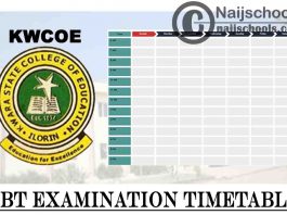 Kwara State College of Education (KWCOE) Ilorin 2020/2021 1st Semester CBT Examination Timetable | CHECK NOW