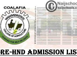 COALAFIA Pre-HND 1st, 2nd & 3rd Batch Admission List for 2020/2021 Academic Session | CHECK NOW