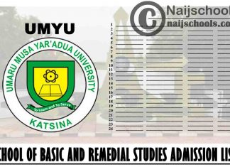 UMYU School of Basic and Remedial Studies (SBRS) 1st Batch Admission List for 2021/2022 Academic Session | CHECK NOW