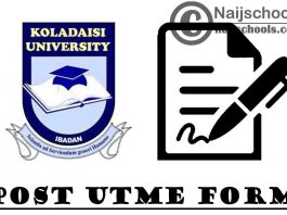 Koladaisi University Post UTME & Direct Entry Screening Form for 2021/2022 Academic Session | APPLY NOW