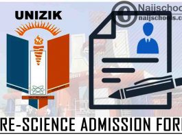 UNIZIK Pre-Science Admission Form 2023/2024 Academic Session