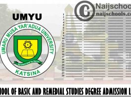 UMYU School of Basic and Remedial Studies (SBRS) 2020/2021 100 Level Degree Admission List | CHECK NOW