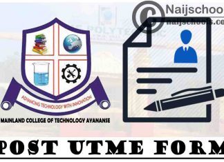 Mainland College of Technology (MCT) Calabar Post UTME (ND Admission) Form for 2021/2022 Academic Session | APPLY NOW