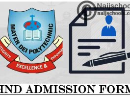 Mater Dei Polytechnic HND Admission Form for 2021/2022 Academic Session | APPLY NOW