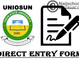 Osun State University (UNIOSUN) Direct Entry Screening Form for 2021/2022 Academic Session | APPLY NOW