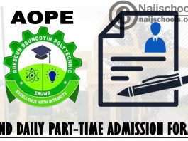 Adeseun Ogundoyin Polytechnic Eruwa (AOPE) HND Daily Part-Time Admission Form for 2021/2022 Academic Session | APPLY NOW