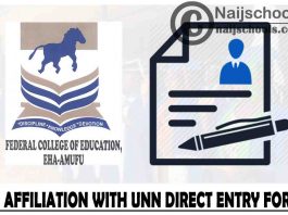 Federal College of Education (FCE) Eha-Amufu in Affiliation with University of Nigeria Nsukka (UNN) Direct Entry Form for 2021/2022 Academic Session | APPLY NOW