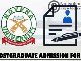 Novena University Postgraduate Admission Form for 2021/2022 Academic Session | APPLY NOW