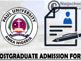 Paul University Postgraduate Admission Form for 2021/2022 Academic Session | APPLY NOW