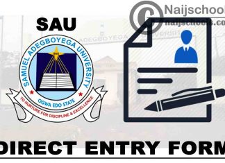 Samuel Adegboyega University (SAU) Direct Entry Form for 2021/2022 Academic Session | APPLY NOW