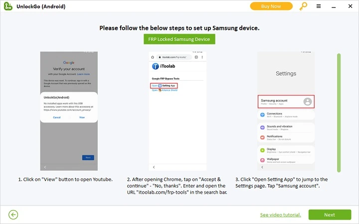 Follow On-Screen Steps to Bypass Samsung FRP with Two Devices