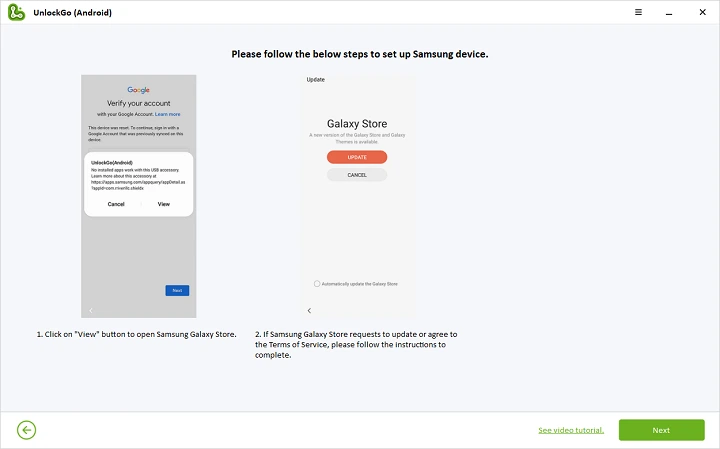 Follow Steps Shown on iToolab UnlockGo Android to Set Up Samsung Device
