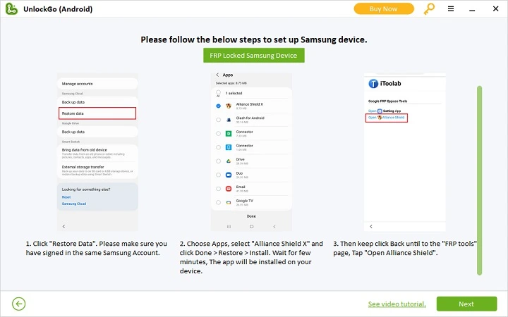 Restore Alliance Shield App via Samsung Account