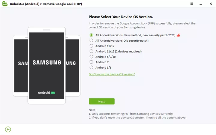 Select Your Samsung Device OS Version