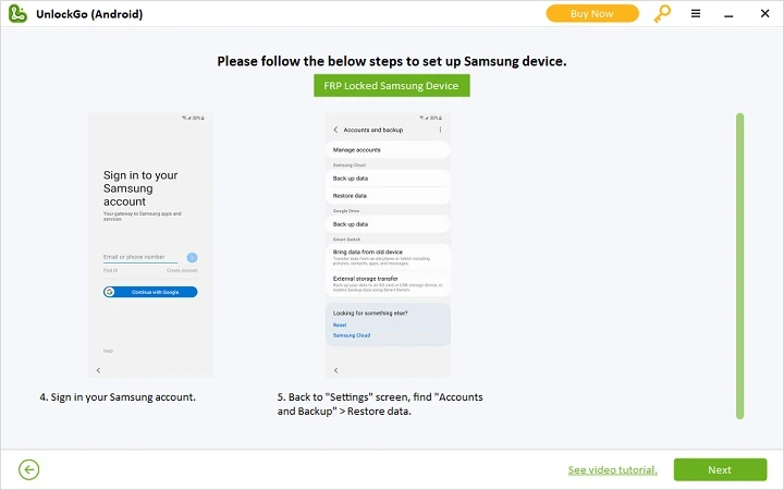 Sign in Samsung Account and Restore Data from Cloud